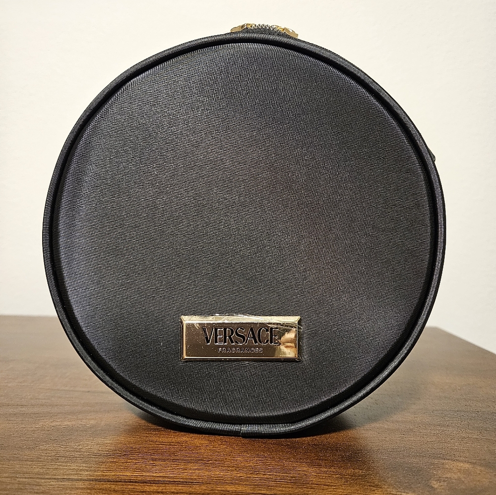 Versace Parfums Black Round Cosmetic Bag